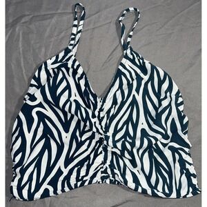Final Touch Bandeau Crop Top Womens Large Rayon Teal White Zebra